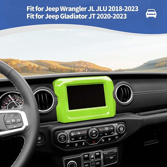 RT-TCZ for Jeep JL Center Console Radio Display Panel Trim Cover for Jeep Wrangler JL JLU Gladiator JT 2018-2023 Green Interior Accessories 7 inch