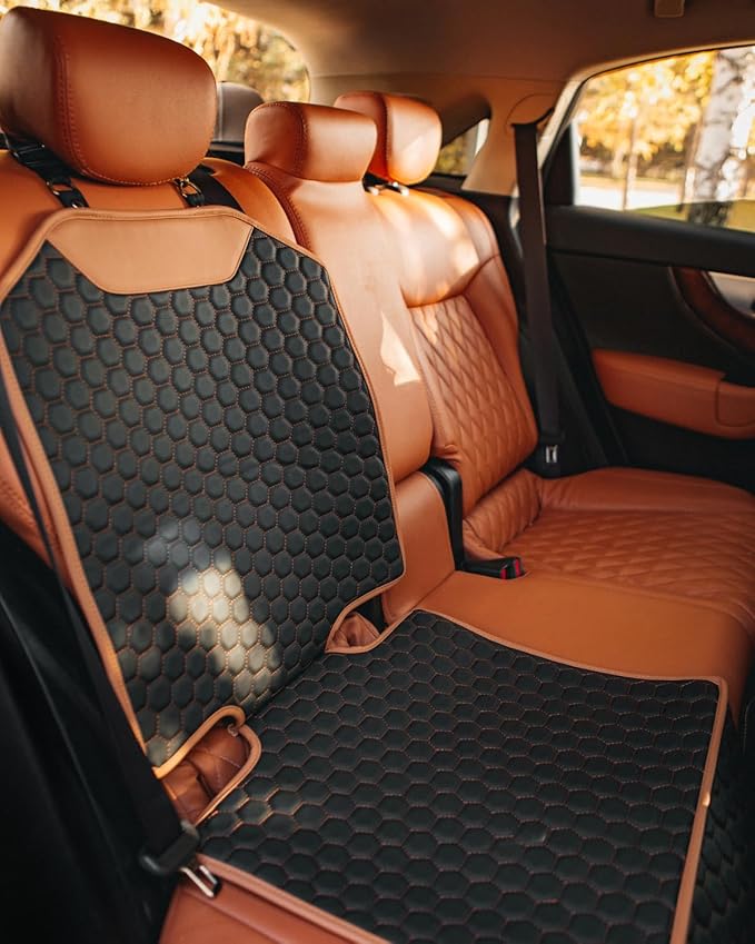 Owleys Premium Leather Car Seat Protector for Child Car Seat Cover from Dirt Scratches - Infant Car Seat Protector for Back Seat/Front Booster Seat Protector Under Baby Car Seat Waterproof 1pc Hexy