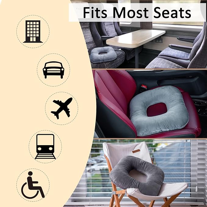 Donut Pillow for Tailbone Pain Relief, Wheelchair Cushion for Hemorrhoids and Bed Sores, Pregnancy, Donut Pillow Suitable for Office, Long Travel, Car and Home Sofa