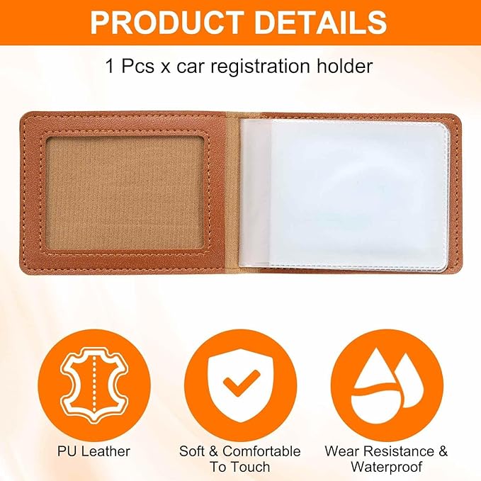 HARFINGTON Car Registration and Insurance Holder PU Leather Vehicle Glove Box Organizer Storage Accessories Car ID Holder with 8 Pockets for License ID Card Bank Card Documents, Brown