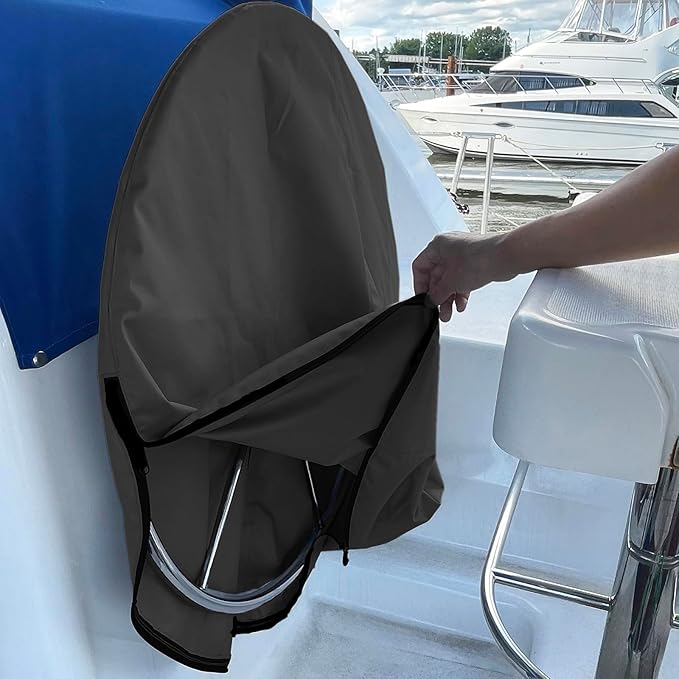 SavvyCraft Waterproof Boat Steering Wheel Covers, Heavy Duty Solution-Dyed 600D Fade-Resistant UV Protection Sailboat Yacht Marine Steering Wheel Protector Case, Vecro and Zipper Closure Black 26"