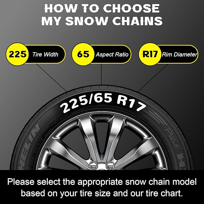 Auto Tightening Snow Chains for Car, SUV & Pickup Trucks – 1-Min Quick Install, Reusable Emergency Tire Chains for Snow & Ice Traction – Set of 2 (HKN140)