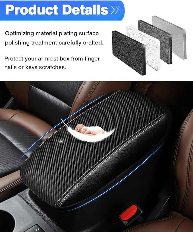 Autorder Center Console Cover for Ford Bronco Sport 2021-2024 2025/Escape 2020-2024 2025 Accessories Carbon Fiber Armrest Cover Anti-Scratch Middle Console Pad Leather Armrest Protector