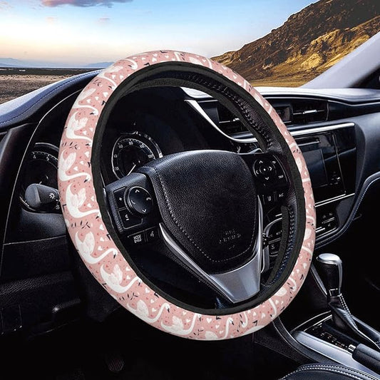 White Swans Hearts Steering Wheel Covers Anti-Slip Elasticity Car Accessories Steering Wheel Protector Universal 15 Inch for Cars SUV Vehicle Truck