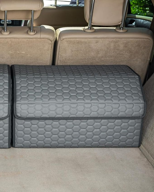 Owleys Foldable Trunk Organizer For Car - Trunk Organizers Car Storage - Collapsible Auto Trunk Organizer With Lid - Small And Large Cargo Organizer - Trunk Organization (Gray 17)