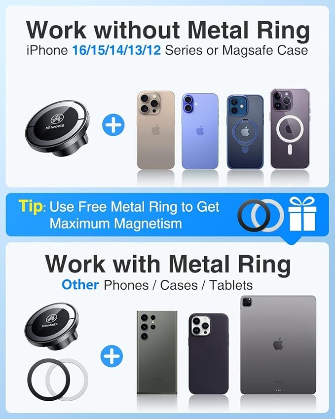 【2025 Military-Grade】VANMASS for MagSafe Car Mount【Upgraded Strongest Magnetic&Suction】Phone Holder Cell Stand for Dashboard Windshield Vent,Tesla Truck Cradle for iPhone 17 Pro Max 16 15 14 13 12 Air