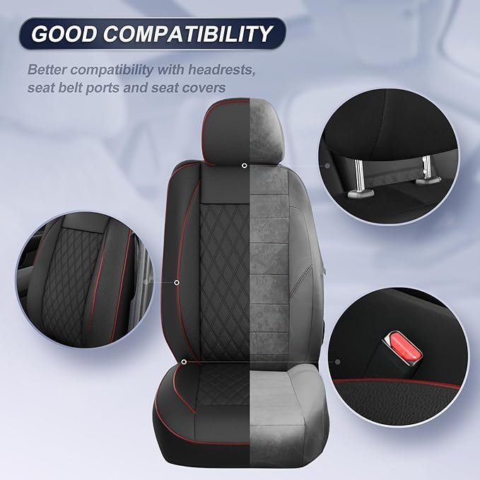 GIANT PANDA Front Car Seat Cover for Toyota, Piping Leather Bucket Seat Covers Custom for Toyota Rav4 Camry Highlander Corolla Prius 2-Pack (Black+Red)