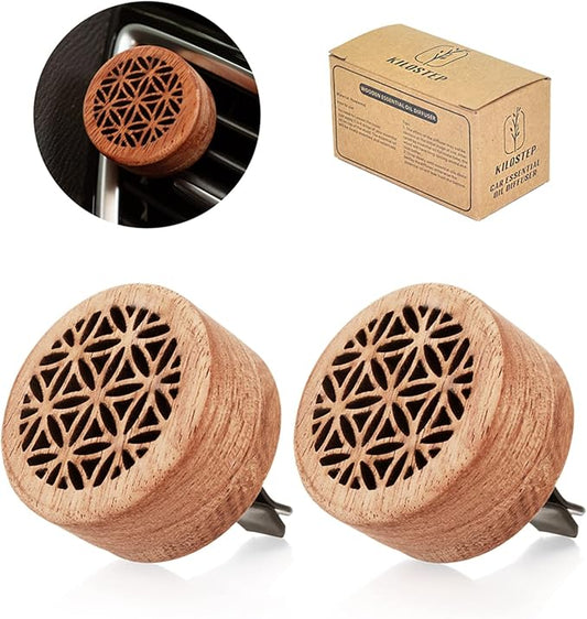 Essential Oil Car Diffuser, 2 PCS Car Aromatherapy Wood Diffuser with Vent Clip