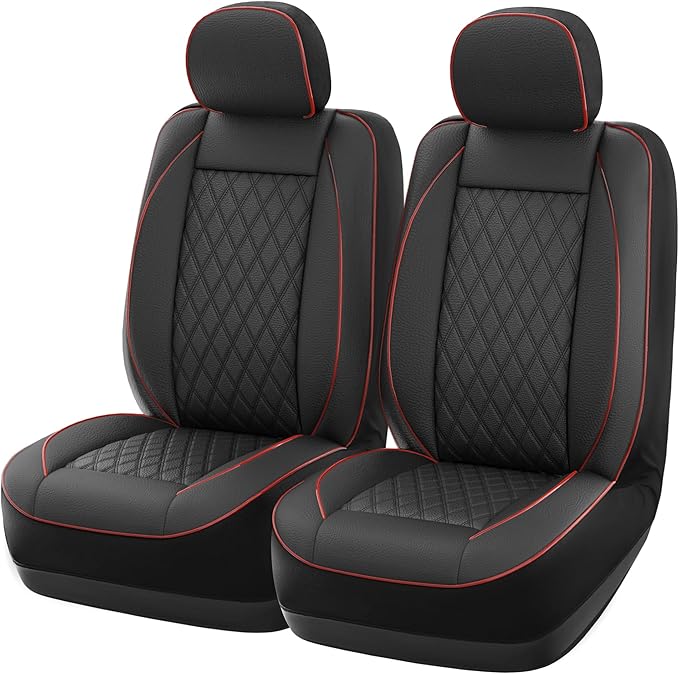 GIANT PANDA Front Car Seat Cover for Toyota, Piping Leather Bucket Seat Covers Custom for Toyota Rav4 Camry Highlander Corolla Prius 2-Pack (Black+Red)