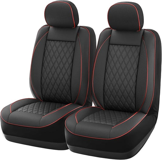 GIANT PANDA Front Car Seat Cover for Toyota, Piping Leather Bucket Seat Covers Custom for Toyota Rav4 Camry Highlander Corolla Prius 2-Pack (Black+Red)