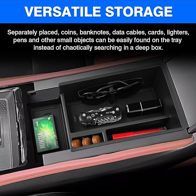 Autorder Center Console Organizer for 2024-2026 Chevrolet Blazer EV Accessories Armrest Storage Box Secondary Insert Tray with Anti-Slip Mat