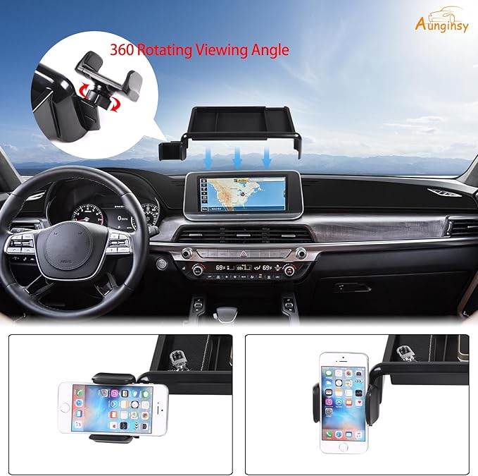 Aunginsy Center Console Dash Storage Tray with Phone Holder Compatible with Kia Telluride 2020-2022 Dashboard Storage Box Organizer Mobile Phone Mount Bracket Dash Storage Tray Interior Accessories