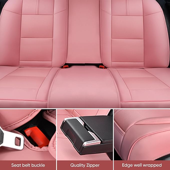 Auto Car Seat Covers Accessories Front Seat Leather Cushion Protector Breathable Waterproof Seat Cover for Cars Universal Fit (Pink, Front Pair)