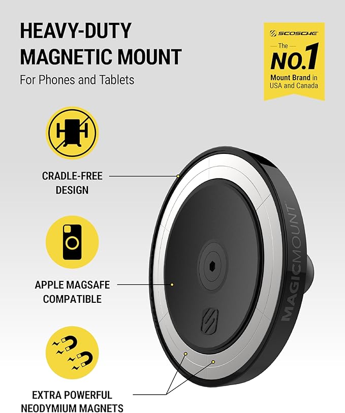 Scosche Heavy Duty MagSafe Mount/Tablet Holder for Car, Magnetic Cell Phone Stand with Extra Strong Magnets and AMPS Mounting Plate for ProClip Vehicle Specific Mount Bases (Base Required)