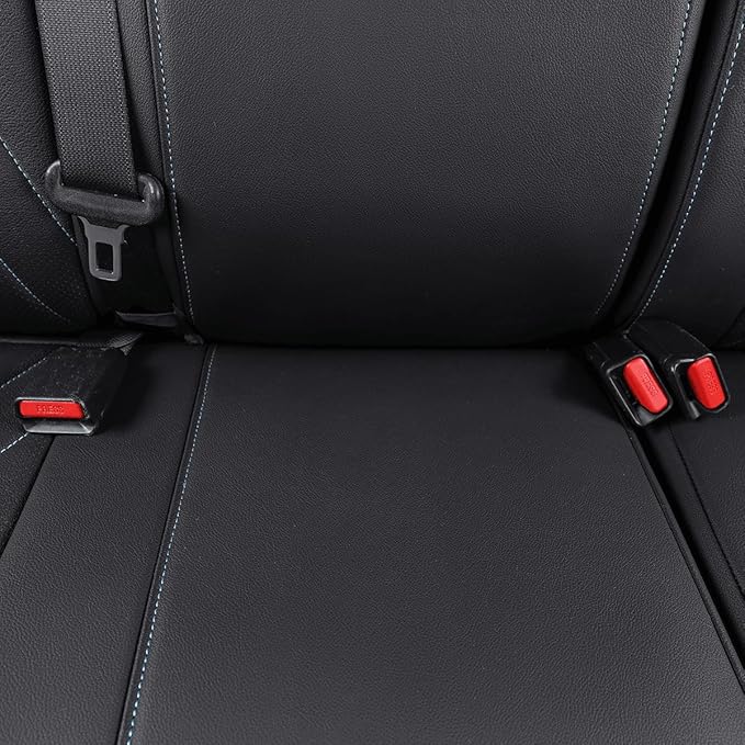 EKR Custom Fit Tacoma Car Seat Covers for Select Toyota Tacoma 2016 2017 2018 2019 2020 2021 2022 2023 Access Cab -Full Set,Leather (Black with Blue Trim)