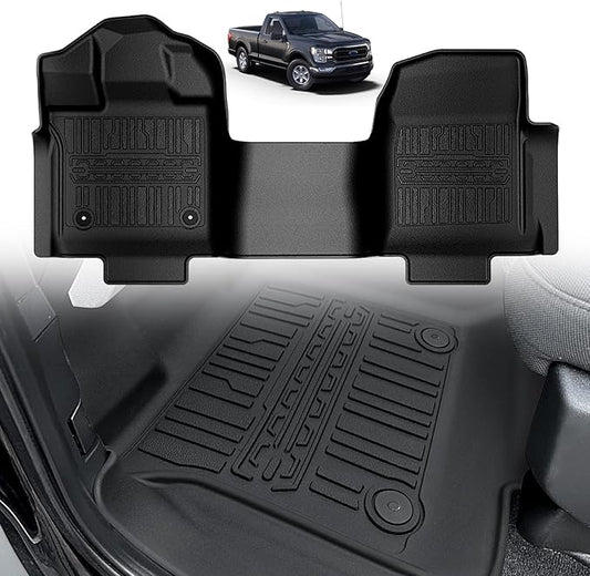 TripleAliners Floor Mats All Weather Liner Compatible with 2015-2024 2025 Ford F150 Regular Cab Accessories 1st Row TPE Liner for Bench Seat with Vinyl Flooring 1pc