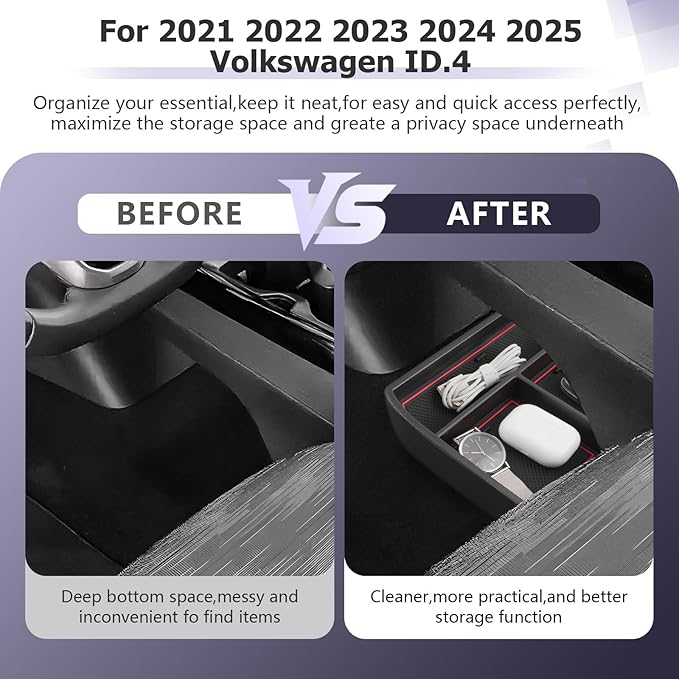 LUWU 2025 VW ID4 Lower Center Console Tray Storage Box for 2021 2022 2023 2024 2025 VW ID.4 Accessories 2025 ID 4 Armrest Console Organizer ABS Material Red-Trim
