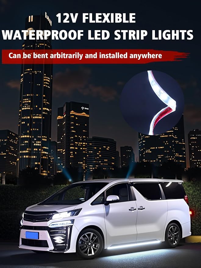 YM E-Bright 4Pcs Led Strip Lights for Car, 12inch Waterproof IP68 Car Underglow Strip Lights Decoration 18SMD 12V Led Interior Exterior Lights Strip for Cars Motorcycles Truck Golf Cart Boat - White