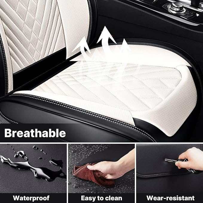 Car Seat Covers,Waterproof Nappa Leather Automotive Seat Covers Full Set for Cars SUV Truck Sedan,Universal Anti-Slip Seat Protector Breathable Seat Cover (2 Seat-Headrest,Black&White)
