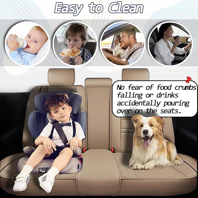 Seat Covers for Audi q7 2017-2025 | 5-Seats Leather Seat Covers, Easy to Install Automotive Seat Covers Full Set (Full Set, Beige)