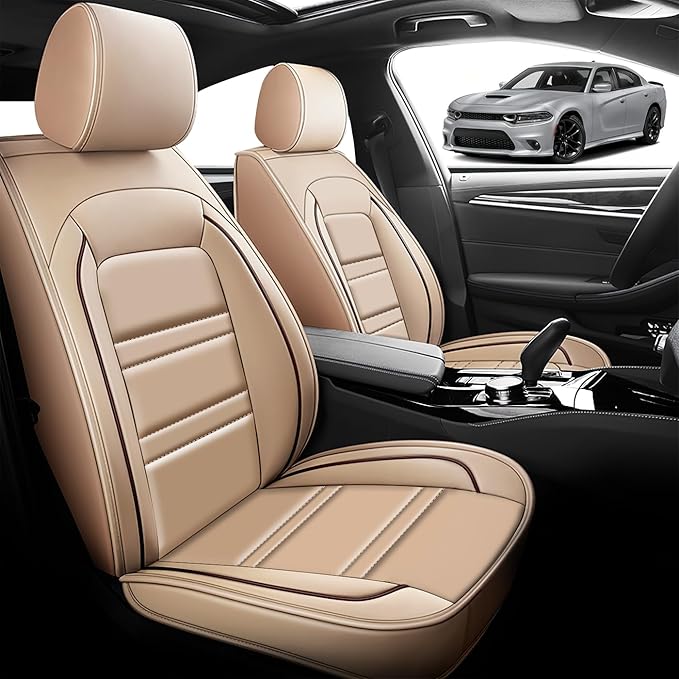 Seat Cover for Dodge Charger 2006-2023 | Car Seat Covers Front Seats, Waterproof Seat Protectors, Automotive Front Seat Covers (Front Seat, Beige)