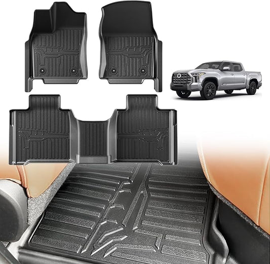 TripleAliners Floor Mats Compatible with Toyota Tundra 2022-2025 CrewMax Cab Accessories All Weather Custom Fit TPE Floor Liners 1st & 2nd Row Full Set Interior Liners