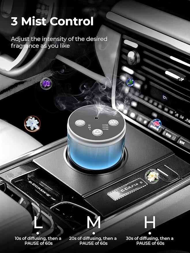 Waterless Diffuser for Essential Oil: Mini Battery Scent Diffuser for Room&Home&Car with 9 Colors LED Light - Aroma Cool Mist Snow White