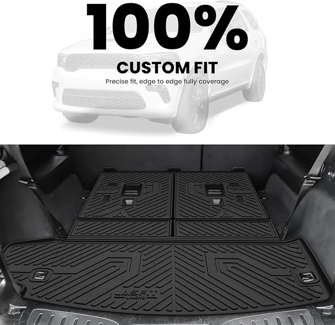 LASFIT Trunk Mat for Dodge Durango 2011-2026, Fit 2nd Row Bench Seating(7seats) & 2nd Row Bucket Seating 6seats, Not for 5 Seats, All Weather TPE Custom Fit Car Mat Cargo Liner, Black