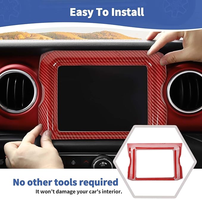 RT-TCZ for Jeep JL Center Console Radio Display Panel Trim Cover for Jeep Wrangler JL JLU Gladiator JT 2018-2023 Red Carbon Fiber Interior Accessories 8.4 inch