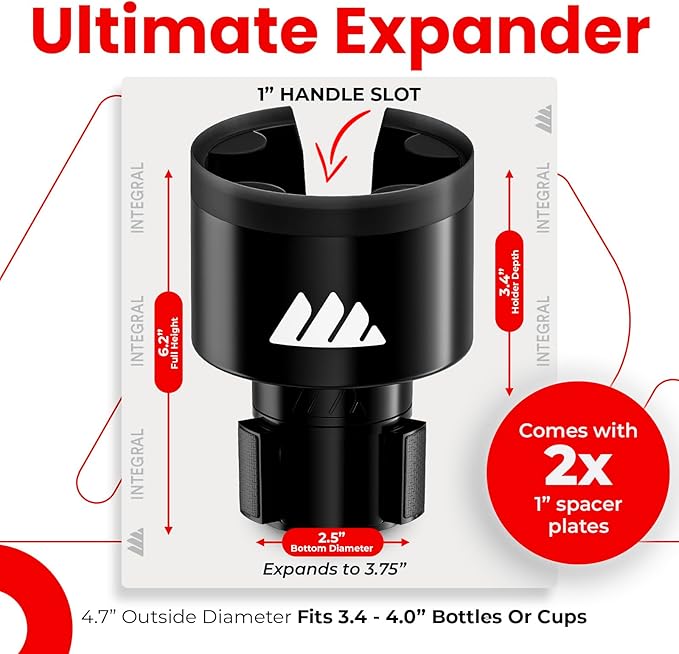 [Upgraded] Integral Ultimate Car Cup Holder Expander - Adjustable Base - Organizer & Expander for Vehicles - Compatible with Mugs, Yeti 14/24/36/46oz, Rambler, Hydro Flasks 32/40oz, 3.4"-4.0" Bottles