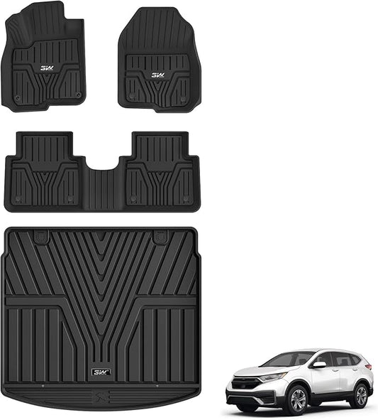 3W Floor Mats & Cargo Liner Fit for Honda CR-V 2017-2022(Not Fit for Hybrid), All Weather TPE Custom Fit Floor Liner 1st, 2nd Row and Full Set Trunk Car Mats Black