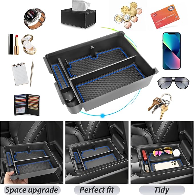 SKTU for 2023 2024 2025 Honda Pilot Center Console Organizer 2023-2025 Pilot / 2024-2026 Passport Armrest Tray 2025 2026 Passport Console Tray 2024 2025 Pilot Accessories with Sunglasses Holder (Blue)