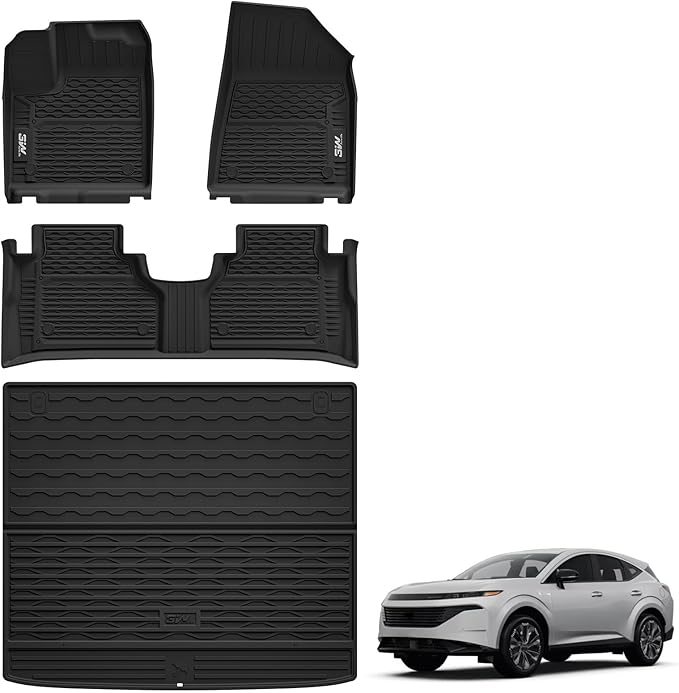3W Floor Mats & Cargo Liner Fit Nissan Murano 2025, All Weather TPE Non-Slip Custom Fit Floor Liners Set for Murano, Heavy Duty Automotive Protection Full Set Car Mats & Trunk Mat, Black