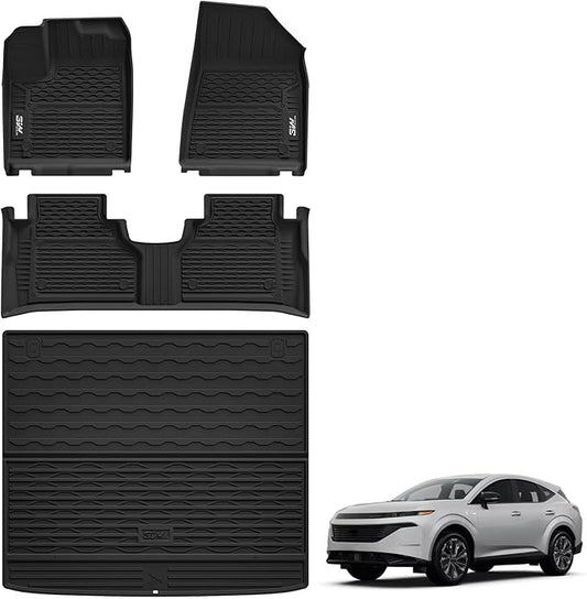 3W Floor Mats & Cargo Liner Fit Nissan Murano 2025, All Weather TPE Non-Slip Custom Fit Floor Liners Set for Murano, Heavy Duty Automotive Protection Full Set Car Mats & Trunk Mat, Black
