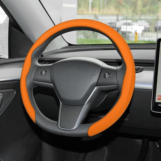 frani Leather Steering Wheel Cover, Universal 15 Inch Premium Non-Slip Steering Wheel Cover Orange