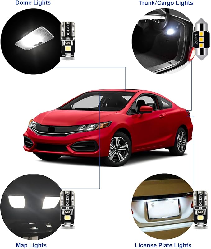 EASY EAGLE LED Interior Car Lights for Honda-Civic-Sedan-Coupe-Hatchback-2006-2015: 9 Piece Kit White LED Light Bulbs - Super Bright 6000K + Install Tool