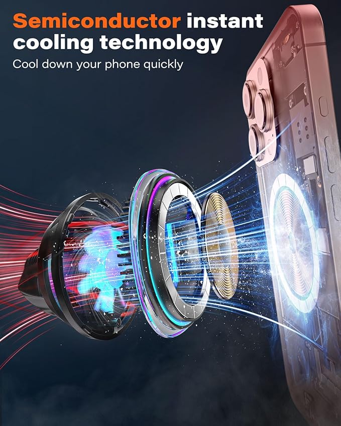 A2C for Qi2 Cup Holder Charger 15W Wireless MagSafe Car Mount with Semiconductor Cooler Fast Charging Fits for iPhone 17 Pro Max Air 16 Plus 15 14 13 12 Series, for Magnetic iPhone Car Accessories