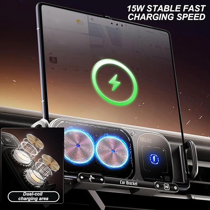 Wireless Charging Rotating Car Mount with Auto Clamping 15W Fast Charging Phone Car Mount Touch Control Wireless Chargers for Dashboard & Air Vent Black