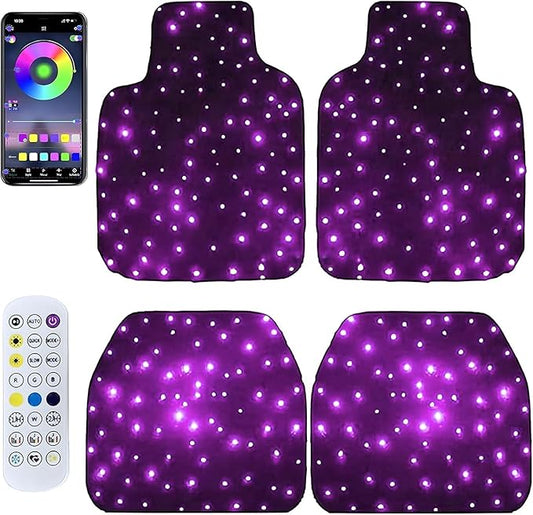 Starlight LED car Floor mat - Universal Type, Equipped with Remote Control Environment RGB Lighting kit, Waterproof and Washable, Vehicle Multi-Color Starlight Effect, Creating a Romantic Atmosphere