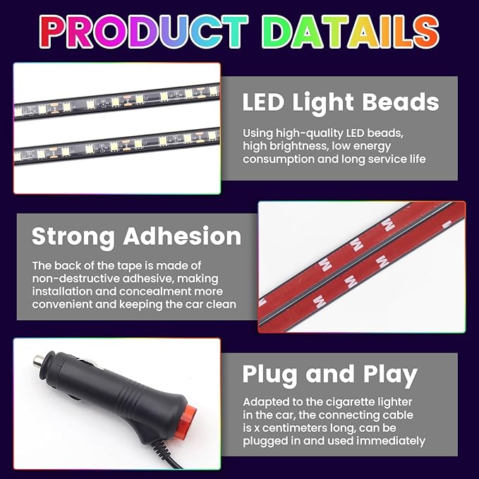 Atmosphere Lights Kit Strip Lights 2in1 Light Interior Car Lights Ambient Light Strip Flexible Color for car, DIY Interior and Exterior Decoration