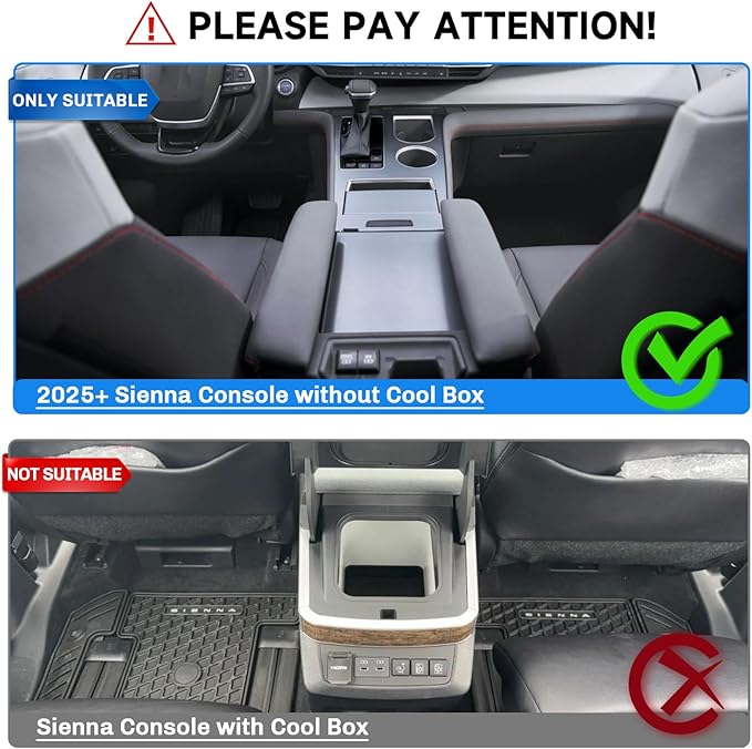SXCY 2PCS for 2025 Toyota Sienna Center Console Organizer+Console Storage Mat [Not for Console w/Cool Box] for 2021-2025 Toyota Sienna Accessories 2021-2025 Sienna Armrest Console Organizer