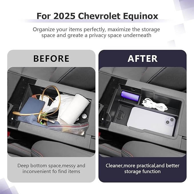 LUWU 2025 Equinox Center Console Organizer Compatible with 2025 Chevrolet Equinox Accessories Under Console Tray Armrest Console Organizer Equinox 2025 Accessories 2Pack (Not for EV Model)