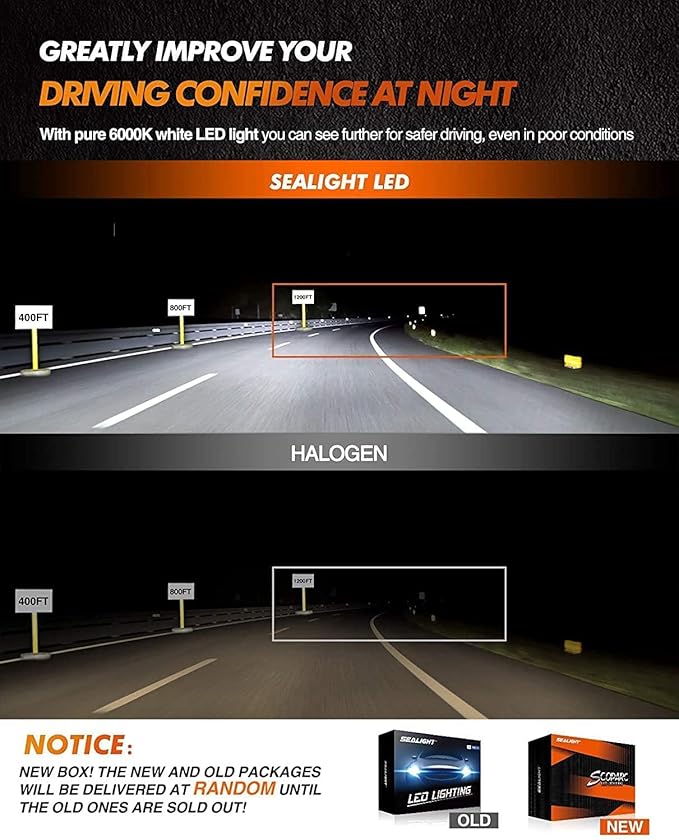 SEALIGHT 9005/HB3 9006/HB4 Bulbs Combo, Super Bright Bulb, Plug and Play, Fanless Light No Noise, IP67 Powersports Non-Polarity, Powersports Accessory Fog Lights, Pack of 4