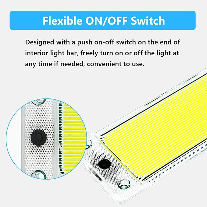 Interior Light Bar with Plastic Cover COB 108 SMD DC12-36V LED Strip Lights with ON/Off Switch for Camper Truck Van RV Trailer Boat Cabinet Lights with Double-Sided Tape/Screw 4-Pack White