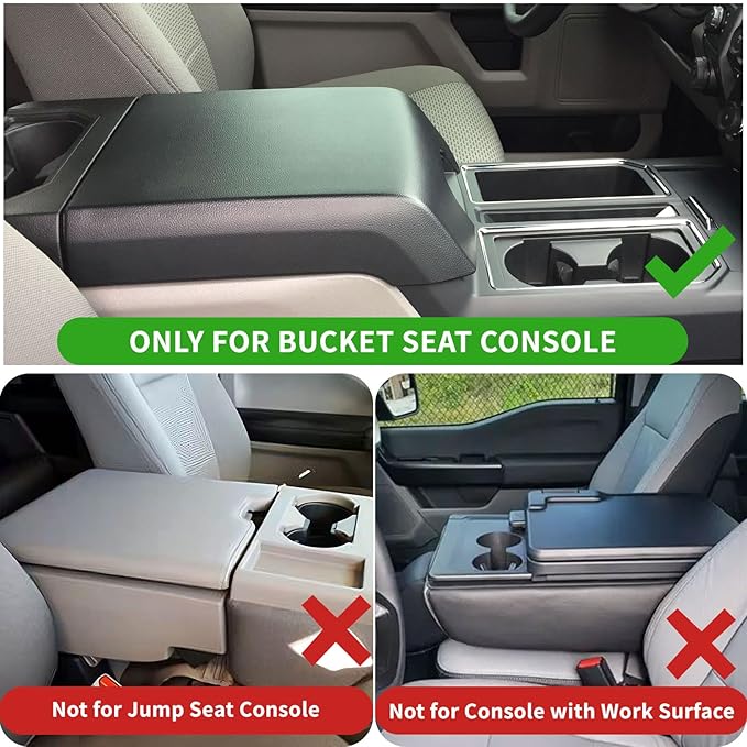 Xaido Center Console Cover for 2015-2020 Ford F150 / 2017-2022 F250 F350 F450 & 2018-2024 Expedition, Leather Armrest Protector Pad (Bucket Seat Only)