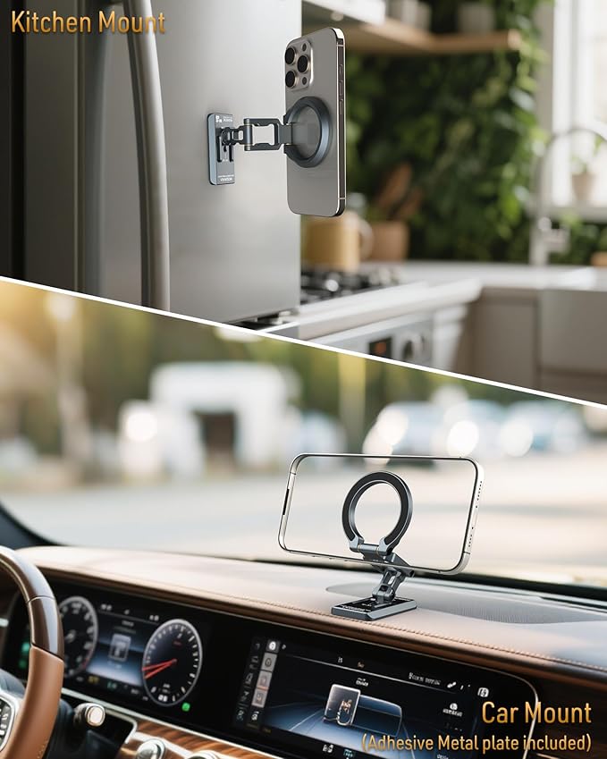 Dual Magnetic Phone Holder Gym Magnetic Stand,Tripod Phone Mount (1/4'' Hole& ARCA-Swiss),Portable Phone Grip for iPhone 12/13/14/15/16/17-Desk/Car/Gym/Golf Cart/Airplane Use Stand (Grey)