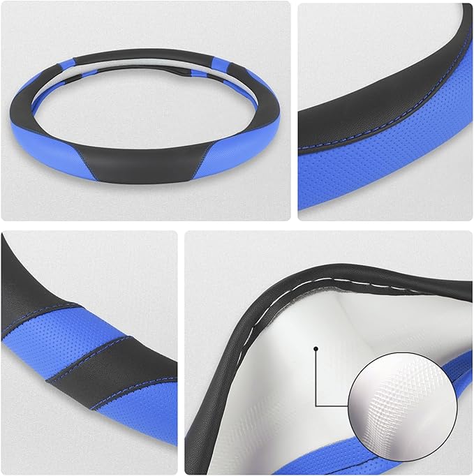 West Llama Microfiber Leather Car Steering Wheel Cover Universal Fit 15-15.5 inch SUV,Sedan,Car,Trucks(Black+Blue-M-Large Size)