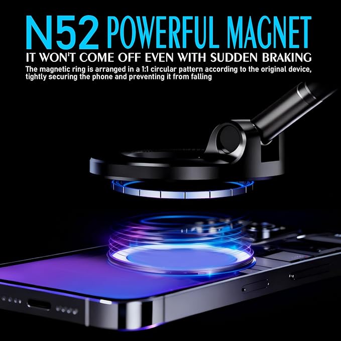 ONHAWKAS Magnetic Phone Holder for Car with Upgraded Vacuum Suction Base, N52 Powerful Magnet, 360° Rotation & 180° Tilt Adjustable Dashboard & Windshield Mount, Universal Hands-Free Car Accessory