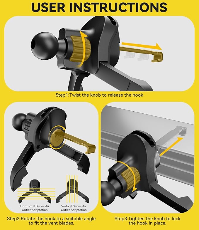 Air Vent Clip for Car Mount with [ Diameter 0.67 in (17 mm)] Joint Ball, Phone Vent Clip for Most Car Phone Holder&Wireless Car Charger, Black