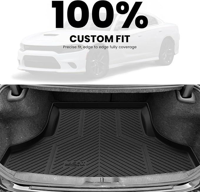 LASFIT Trunk Mat for Dodge Charger 2011-2023, for Chrysler 300 2011-2023, Fit Without Subwoofer, All Weather TPE Custom Fit Car Mats Cargo Liner Cargo Mat, Black